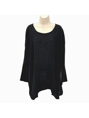 NWOT Flax Womens Oversized Slouchy Soft Black Linen Blend Tunic Top S
